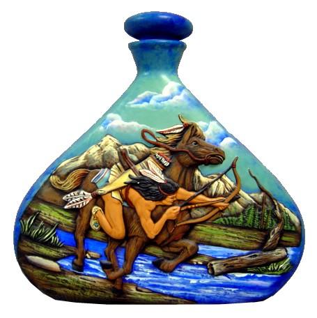 Ceramic Bisque hot U-Paint Native American Indian Lookout Decanter With Lid Unpainted Ready To Paint DIY Horse Spear Horseback